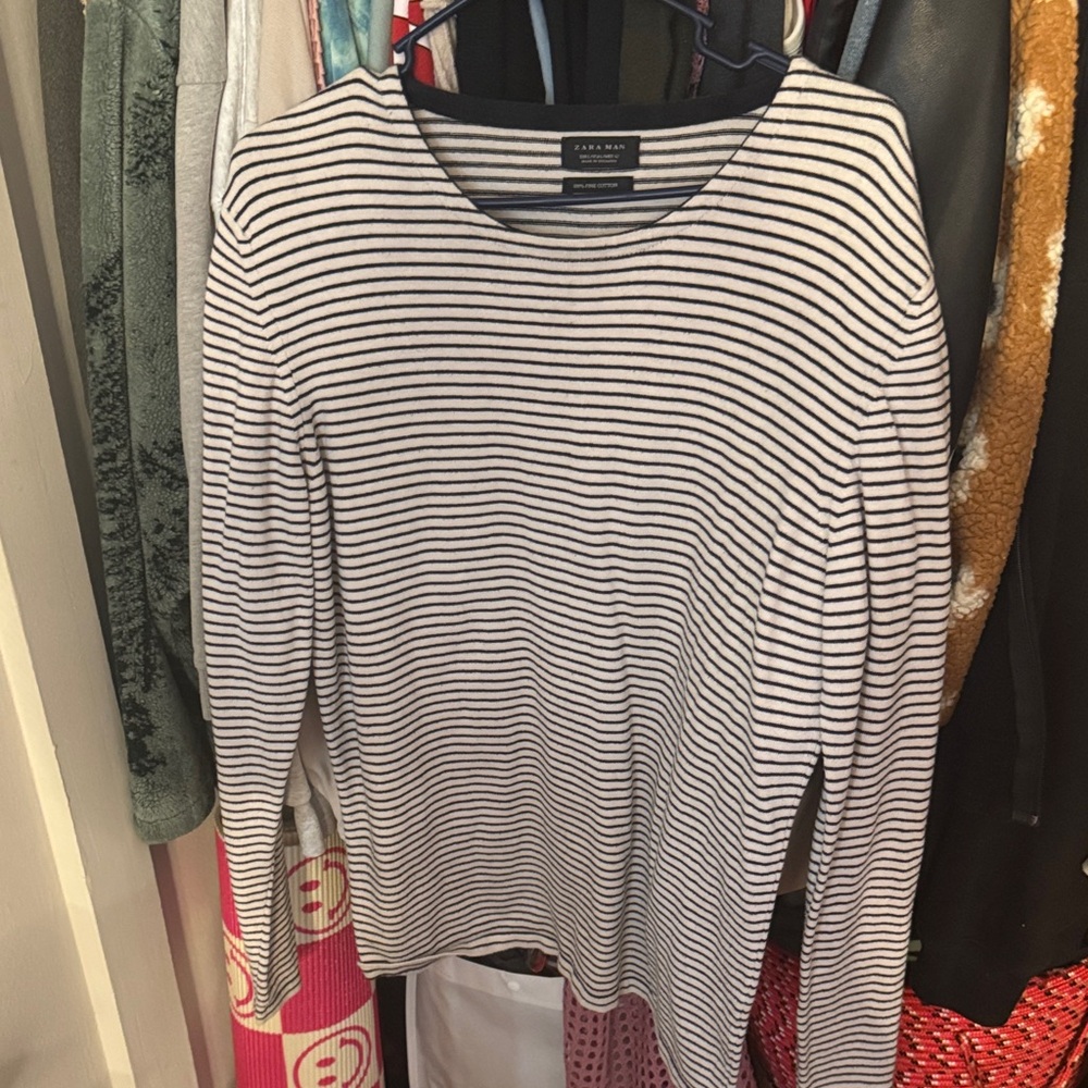 Zara Monochrome Striped Long Sleeve Top